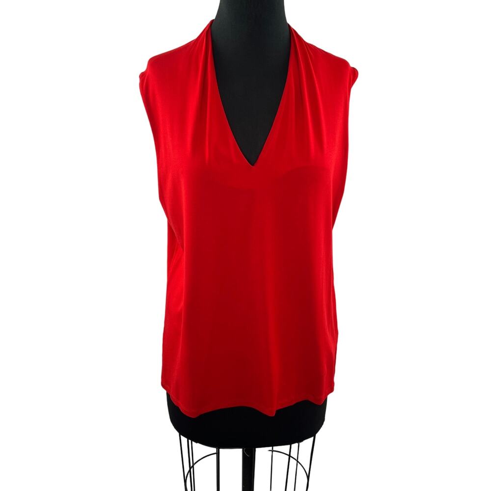 L.K.Bennett Red Tank Top Stretch Plunge Neck Sleeveless Pullover Size Large L